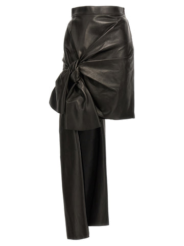 Black Lamb Leather Long Skirt