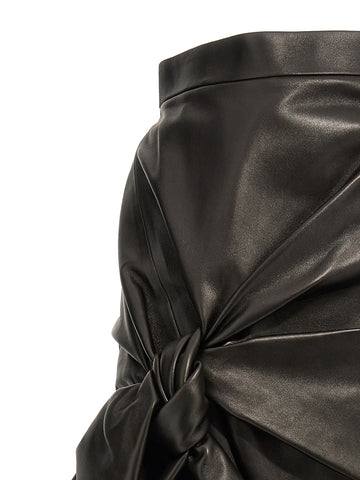 Black Lamb Leather Long Skirt