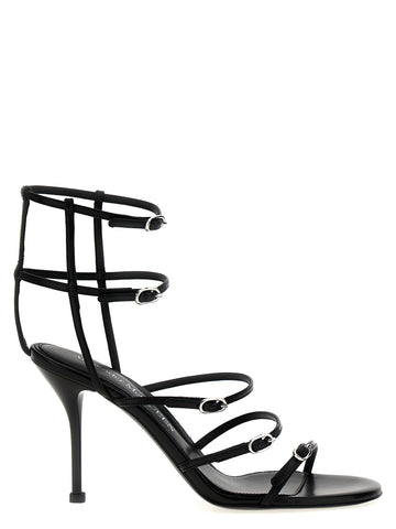 Black Lambskin Stiletto Heel Sandals
