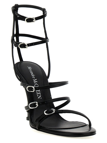Black Lambskin Stiletto Heel Sandals