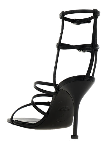 Black Lambskin Stiletto Heel Sandals