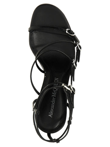Black Lambskin Stiletto Heel Sandals