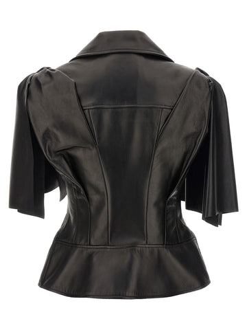 Black Lamb Leather Sleeveless Jacket