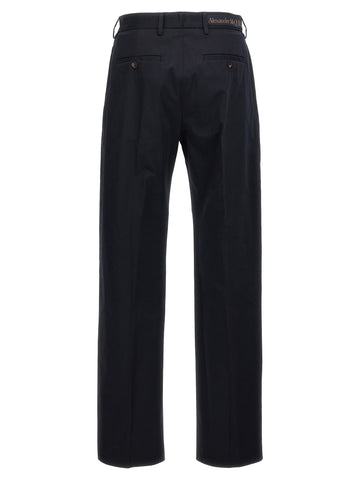 Blue Cotton Casual Pants