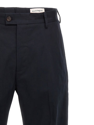 Blue Cotton Casual Pants