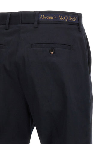 Blue Cotton Casual Pants