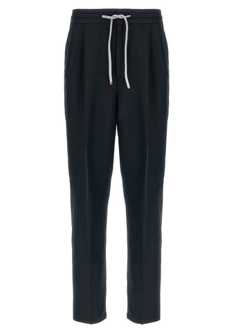 Blue Linen Casual Pants