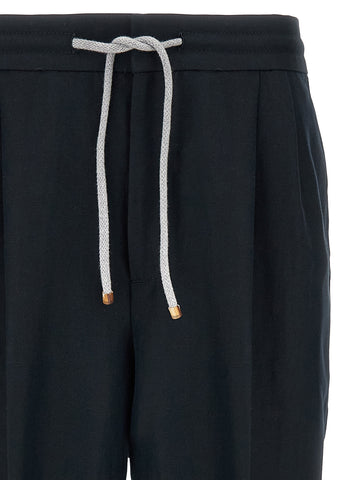 Blue Linen Casual Pants