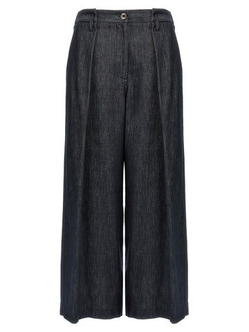 Blue Cotton Casual Pants