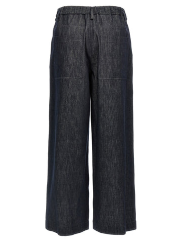 Blue Cotton Casual Pants