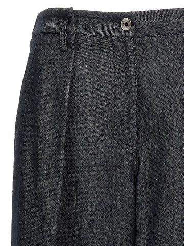 Blue Cotton Casual Pants