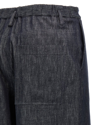 Blue Cotton Casual Pants