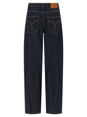 Blue Cotton High-Waisted Jean