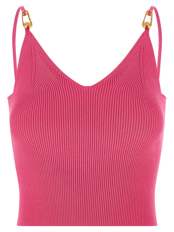 Fuchsia Viscose Sleeveles T-Shirt