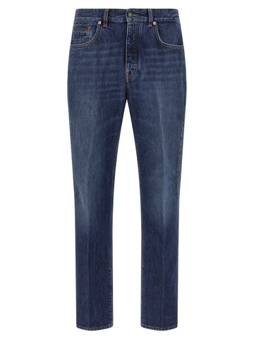 Blue Cotton Straight-Leg Jeans