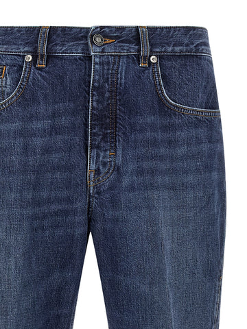 Blue Cotton Straight-Leg Jeans