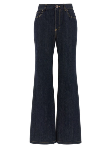 Blue Cotton Flared Jeans