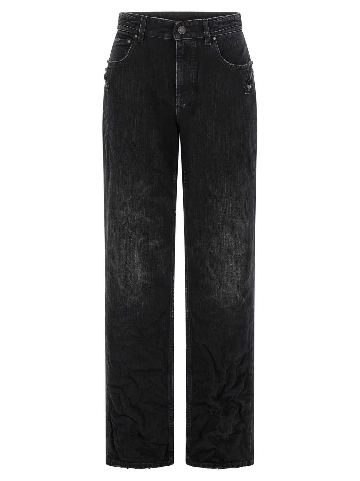 Black Cotton Straight-Leg Jeans
