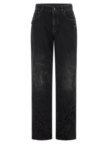 Black Cotton Straight-Leg Jeans