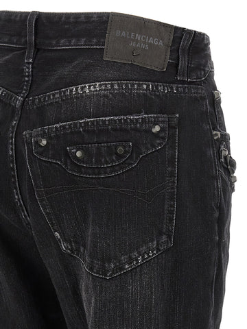 Black Cotton Straight-Leg Jeans