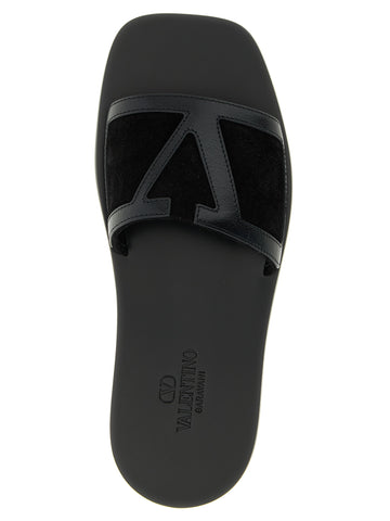 Black Calfskin Slides