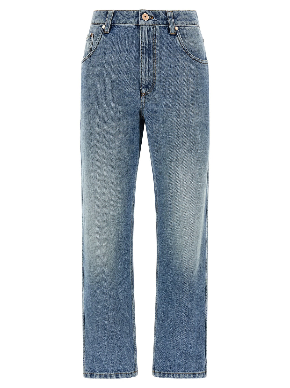 Blue Cotton Straight-Leg Jeans