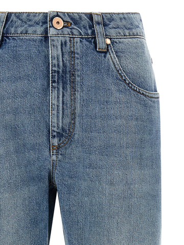Blue Cotton Straight-Leg Jeans