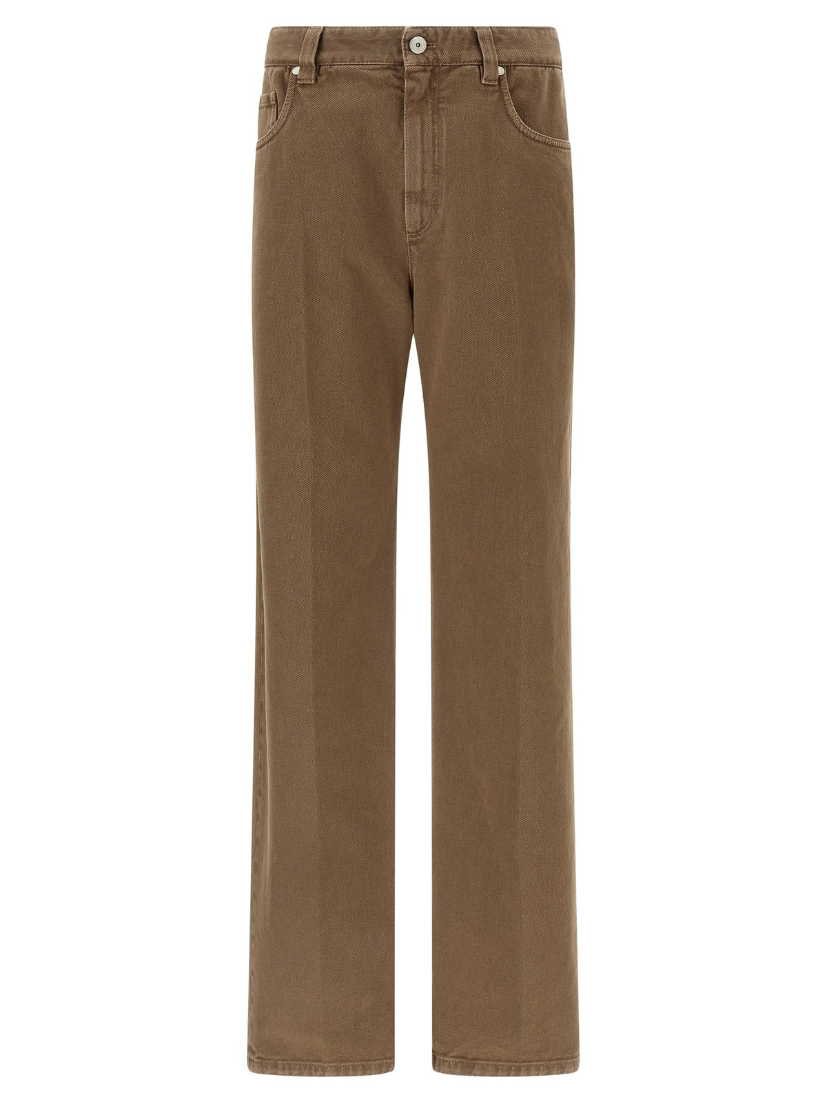 Beige Cotton Straight-Leg Jeans