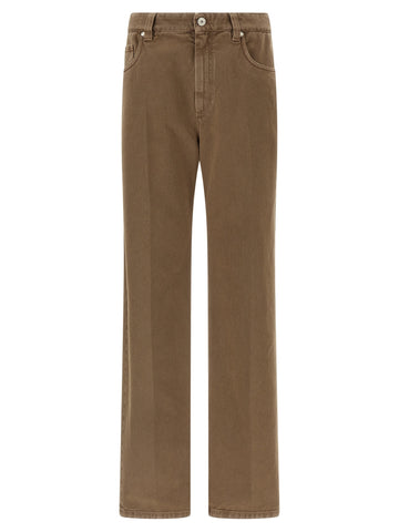 Beige Cotton Straight-Leg Jeans