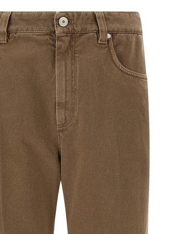 Beige Cotton Straight-Leg Jeans