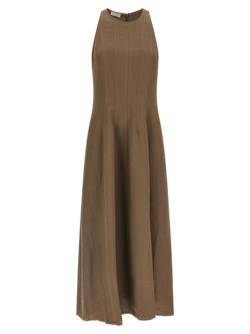 Brown Viscose Midi Dress