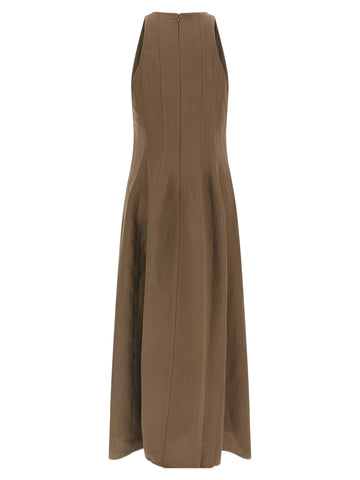 Brown Viscose Midi Dress
