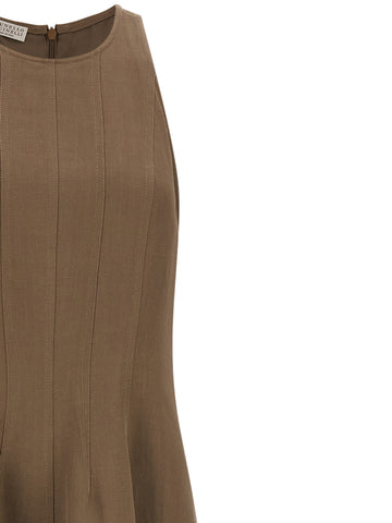 Brown Viscose Midi Dress