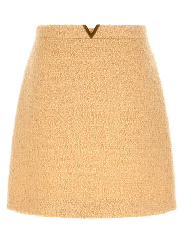 Beige Virgin Wool Long Skirt