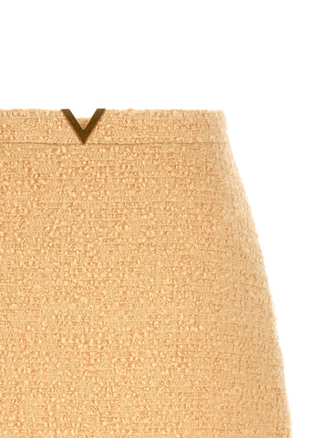 Beige Virgin Wool Long Skirt