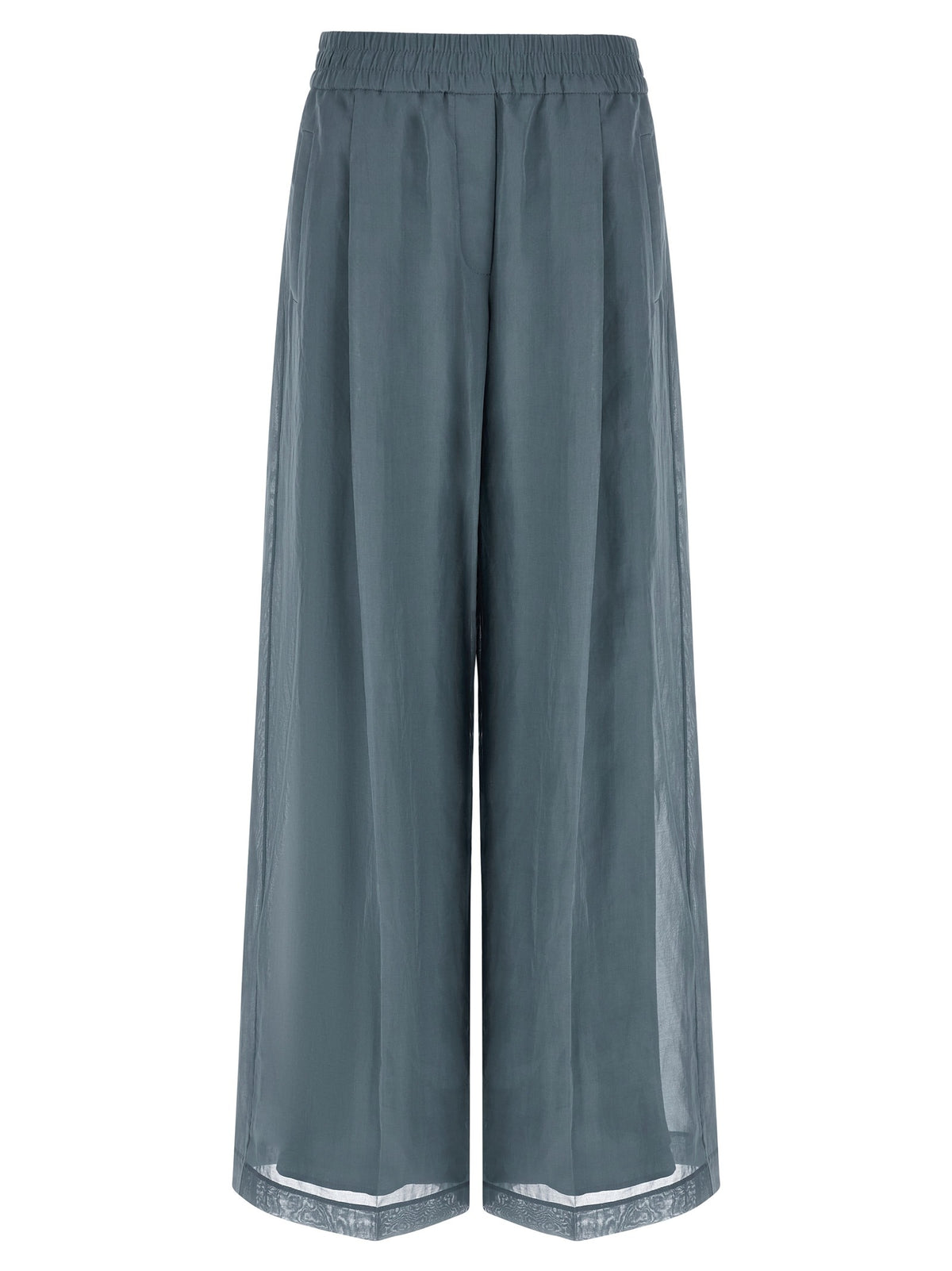 Blue Cotton Casual Pants