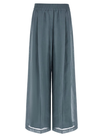 Blue Cotton Casual Pants
