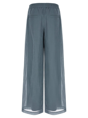 Blue Cotton Casual Pants