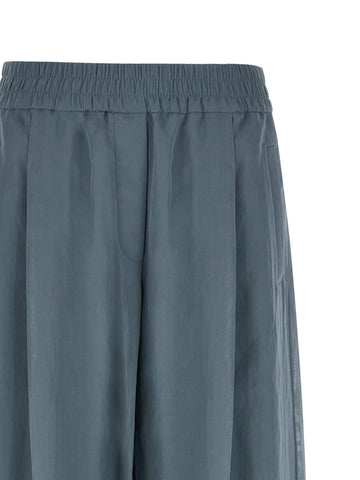 Blue Cotton Casual Pants