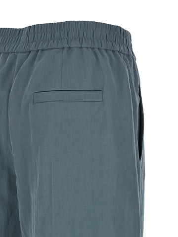 Blue Cotton Casual Pants