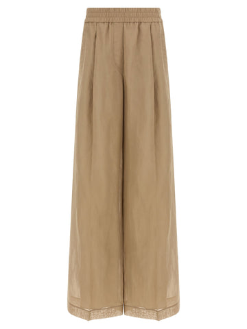 Beige Cotton Casual Pants