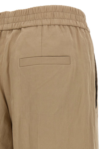Beige Cotton Casual Pants