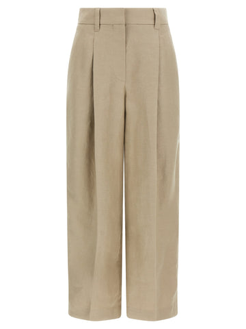 Beige Linen Casual Pants