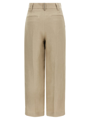 Beige Linen Casual Pants