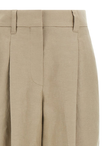 Beige Linen Casual Pants