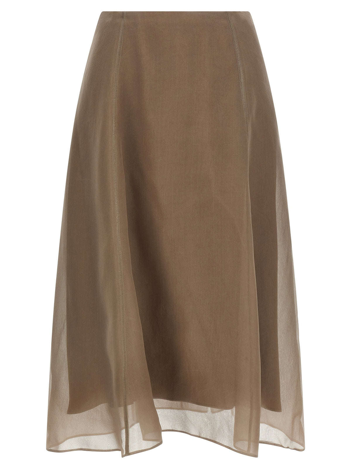 Beige Silk Midi Skirt