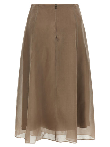 Beige Silk Midi Skirt