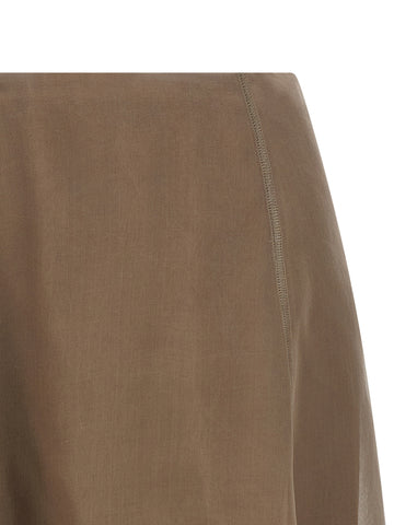 Beige Silk Midi Skirt