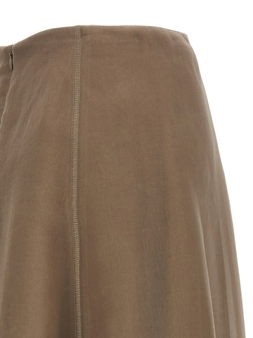 Beige Silk Midi Skirt