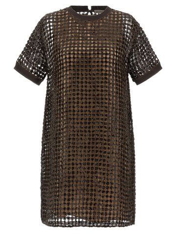 Brown Silk Short Dress